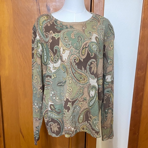 Alfred Dunner Multicolor Paisley Sweater Light Sequins & Beaded Long Sleeve - Picture 1 of 7
